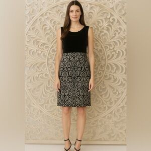 Lands’ End Dress Holiday Christmas Velvet Drapy Neckline Damask Skirt Size 12